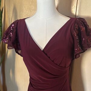 Burgundy Dress with Sequin Sleeves -Ralph Lauren size 4